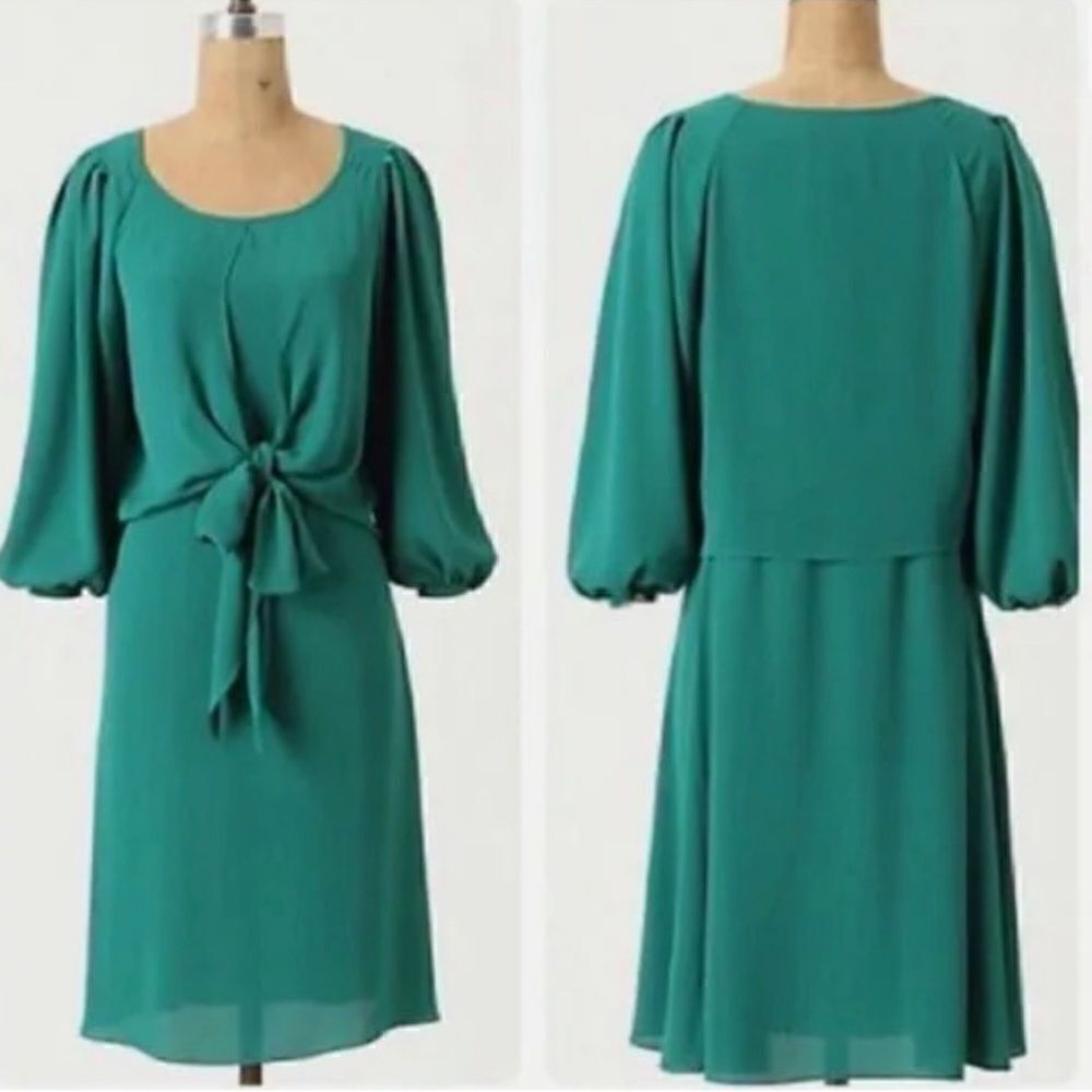 Anthropologie Maeve Valparaiso Tie Front Midi Dress Green Size 8